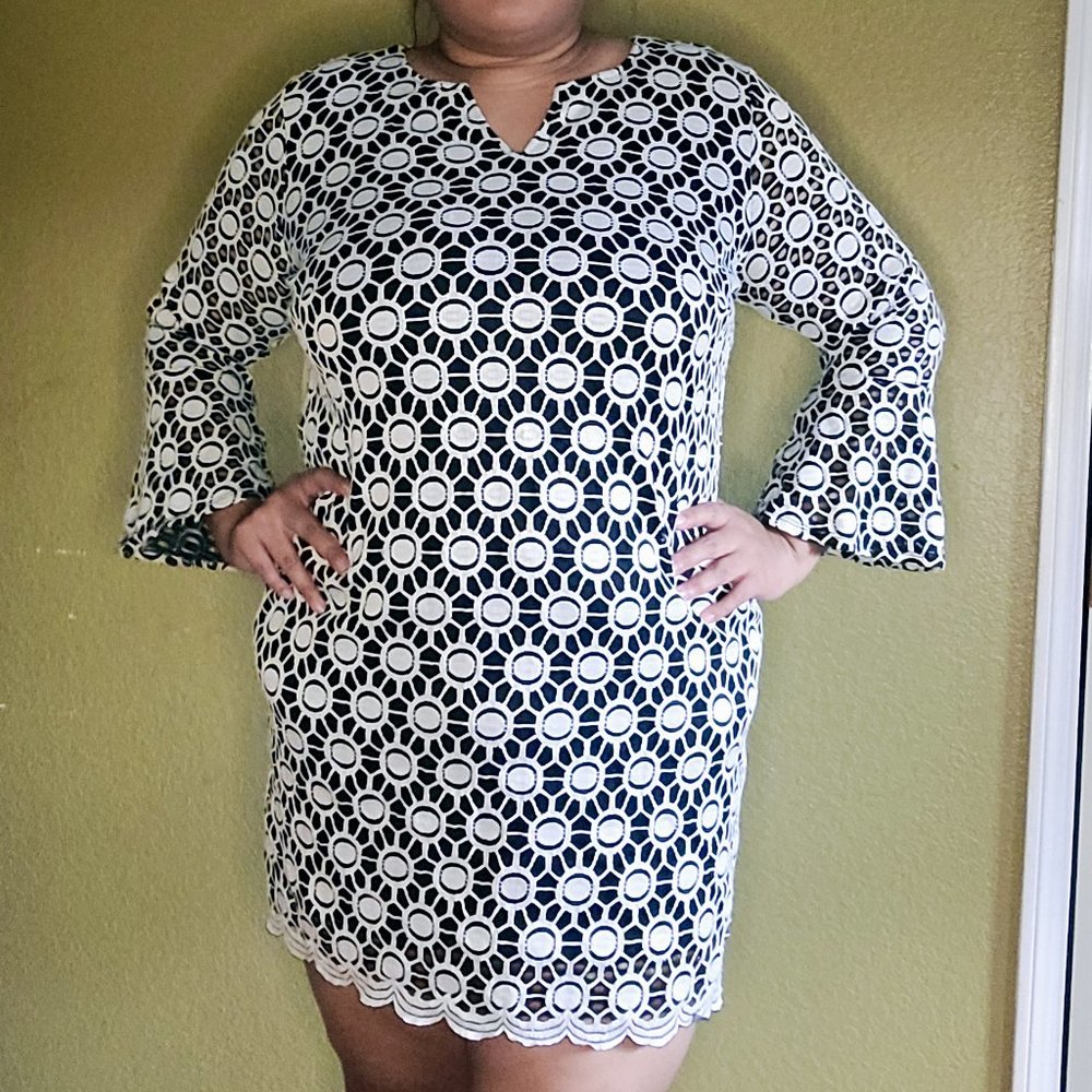 Plus Size Black and White Crochet Mini Dress